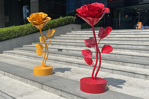 Large Yellow Stainless Steel Rose Sculpture for Outdoor and Indoor Spaces